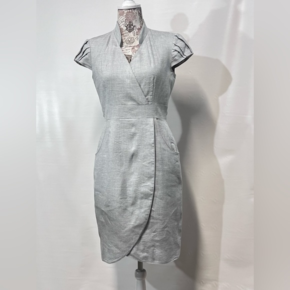 🛍️ANTONIO MELANI Light‎ khaki cap sleeve sheath dress size 4. - Picture 2 of 13